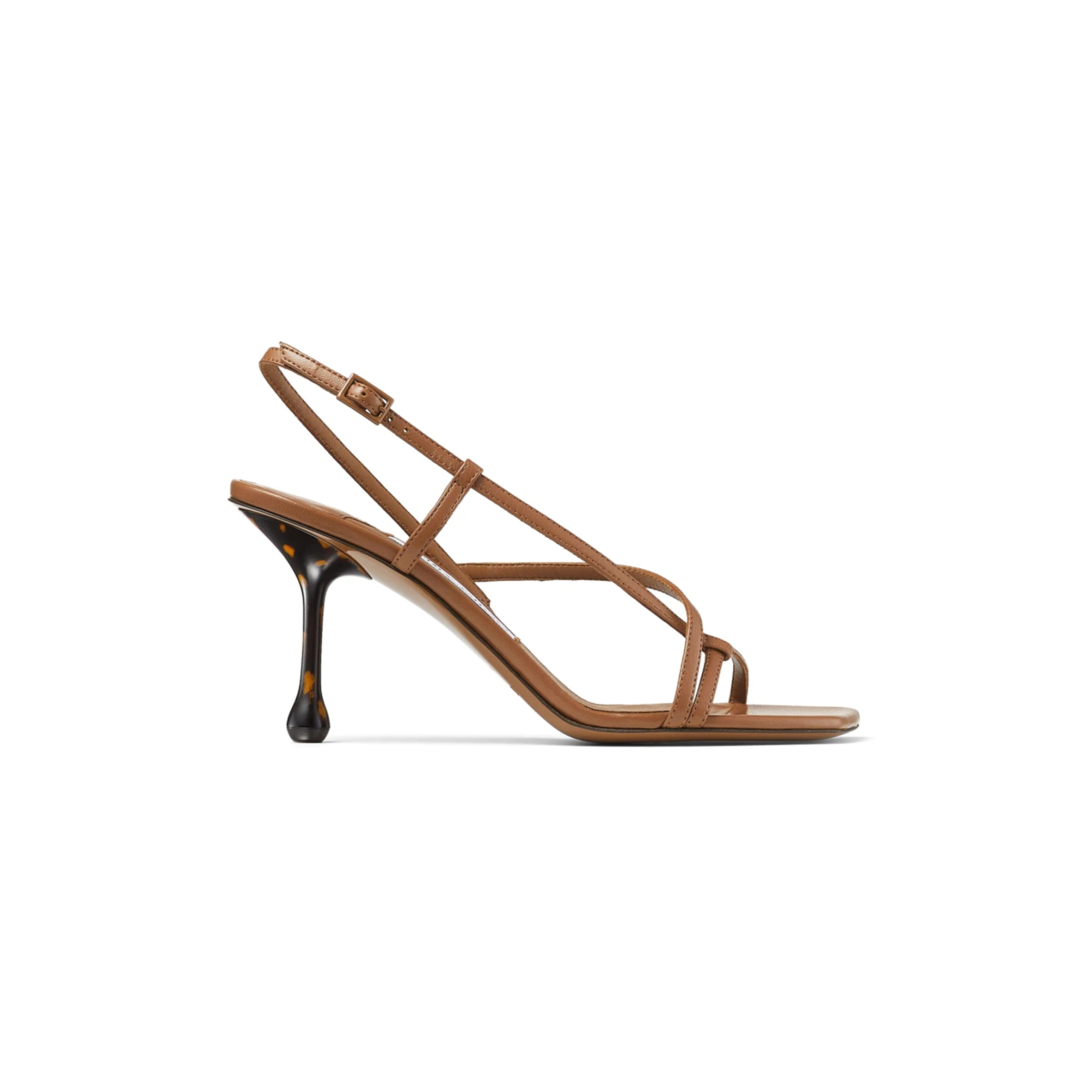 JIMMY CHOO ETANA 80 TANTORTOISE NAPPA LEATHER SANDALS ETANA80CDR